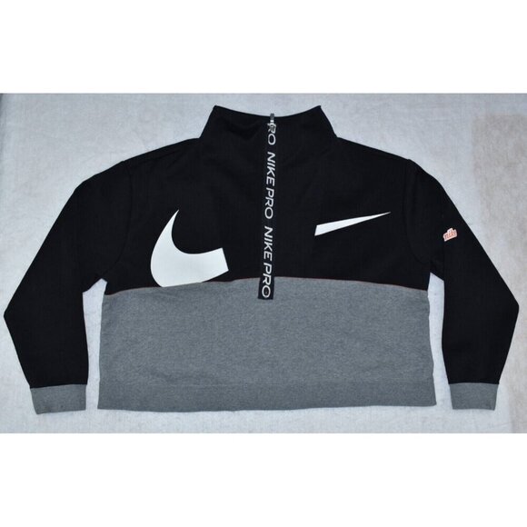 Nike Tops - Nike Plus Zip Thru Sweat Womens Pullover Size 2X Black Cropped Funnel Neck Flaws
